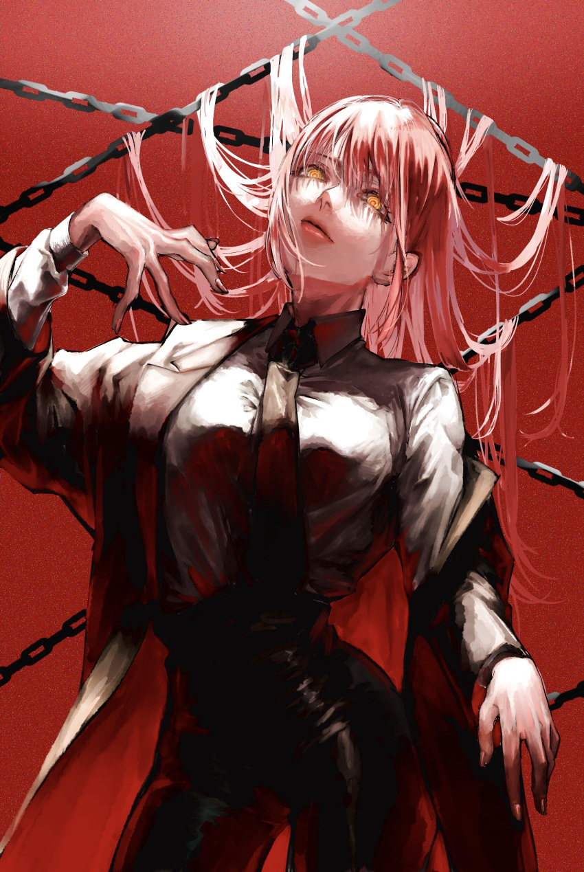 1girl, absurdres, akuta_vi, chain, chainsaw_man, formal, highres, long_hair