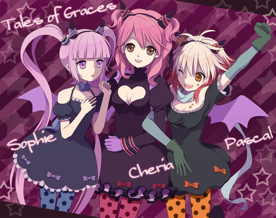 alternate_costume, bat_wings, black_dress, brown_eyes, character_name, cheria_barnes, cleavage_cutout, dress