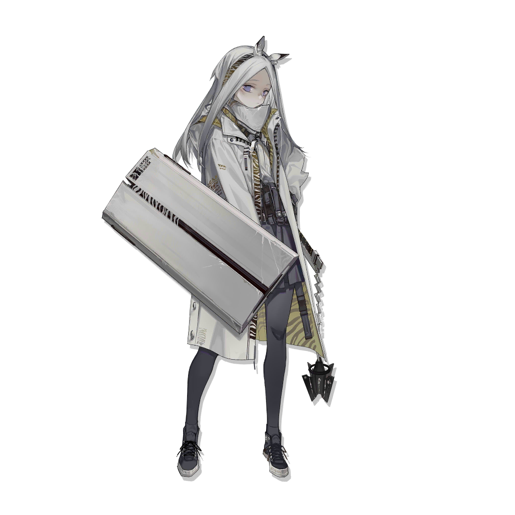1girl, animal_ears, arknights, azling, black_footwear, black_legwear, blue_eyes, coat