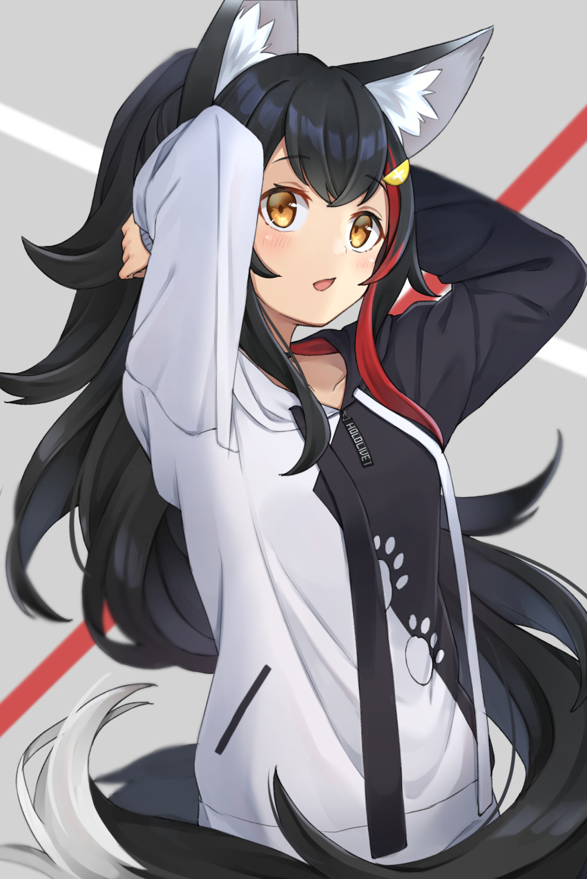 1girl, absurdres, animal_ear_fluff, animal_ears, arms_up, bangs, black_choker, black_hair