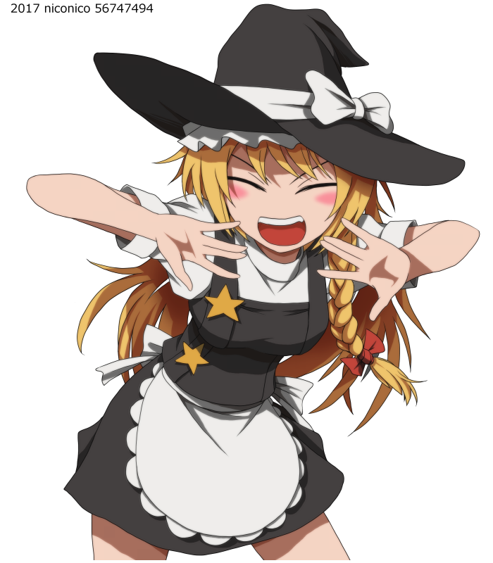 1girl, apron, bangs, black_headwear, black_skirt, black_vest, blonde_hair, blouse