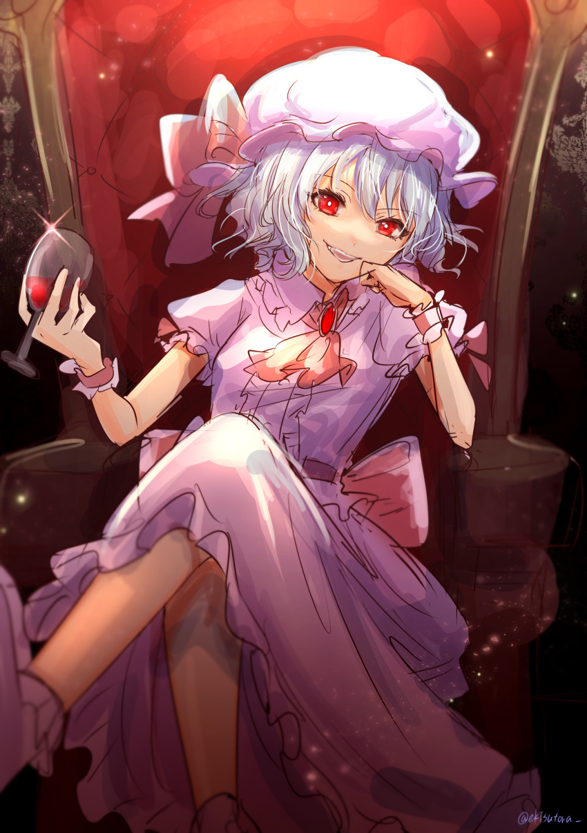 1girl, :d, absurdres, alcohol, artist_name, ascot, back_bow, bangs