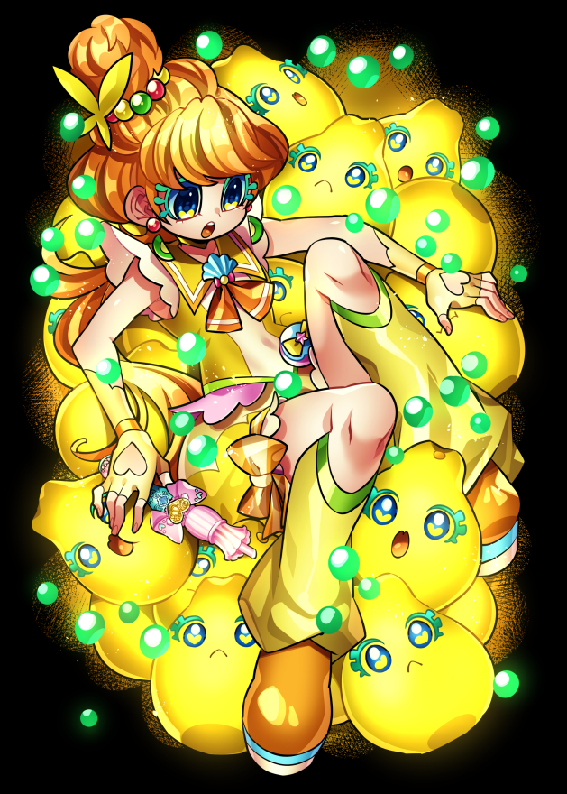 1girl, :o, aqua_eyelashes, black_background, blue_eyes, boots, bubble, bubble_skirt