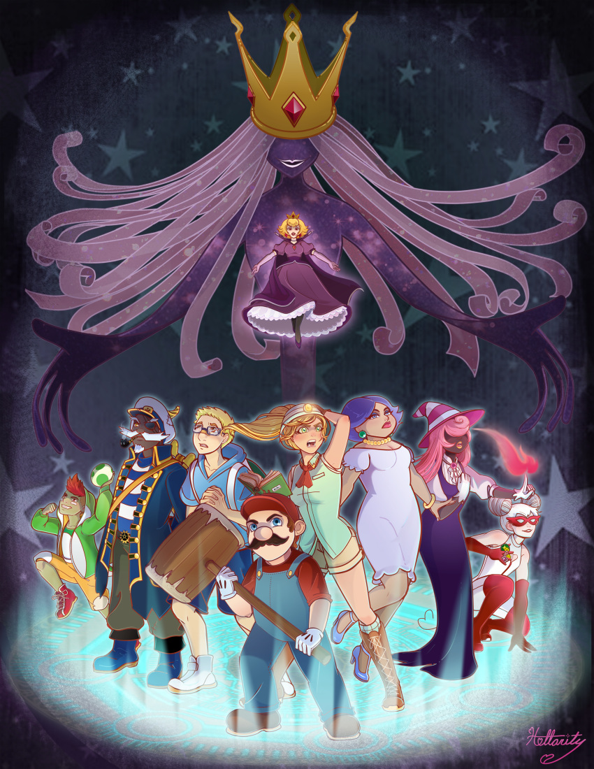 4boys, 6+girls, absurdres, admiral_bobbery, artist_name, demon, demon_girl, earrings