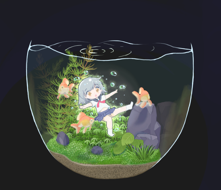 1girl, air_bubble, blouse, bubble, character_request, copyright_request, fish, highres