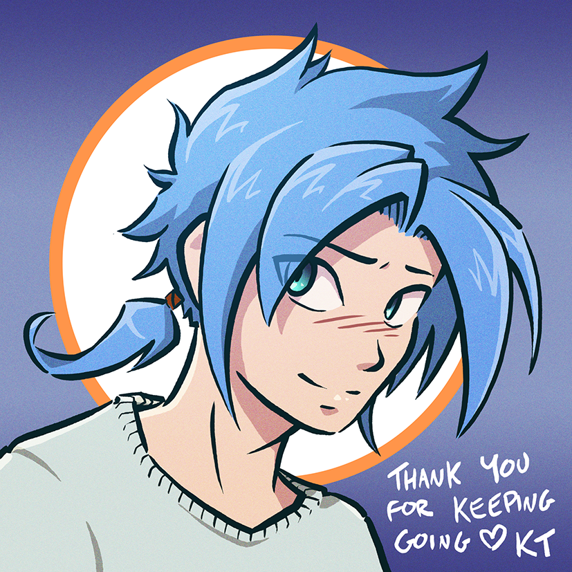 1boy, aqua_eyes, blue-haired_boy_(how_to_draw_manga), blue_hair, blush, english_commentary, english_text, eyebrows_visible_through_hair