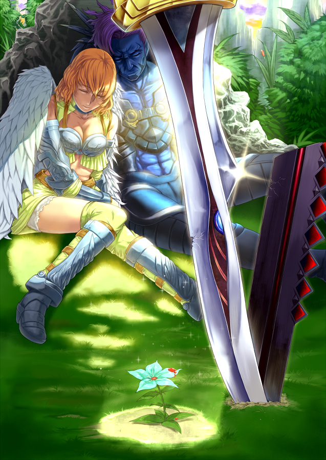 angel, armor, asmodian, bad_id, brown_hair, demon, elyos, flower
