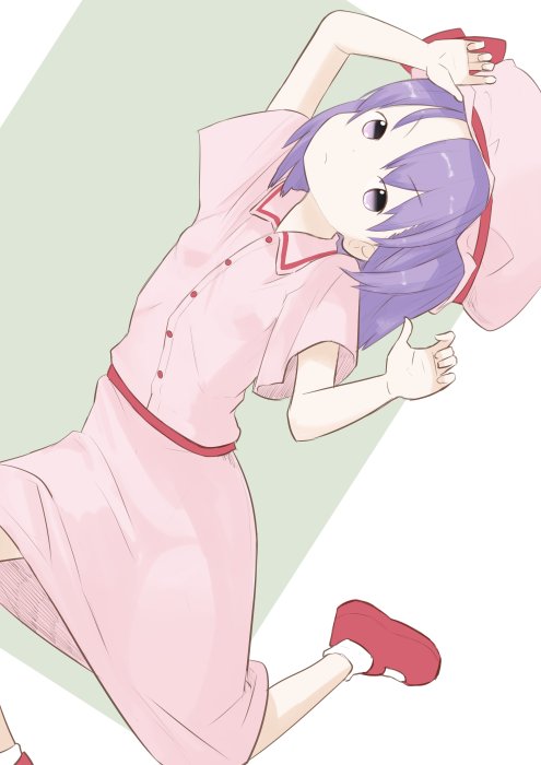 1girl, bangs, closed_mouth, collared_dress, commentary, cookie_(touhou), dress, eyebrows_visible_through_hair