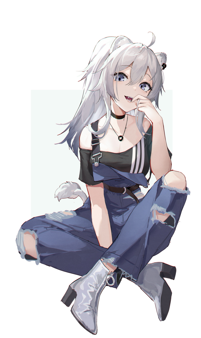 1girl, absurdres, ahoge, animal_ears, bangs, belt, black_belt, black_shirt