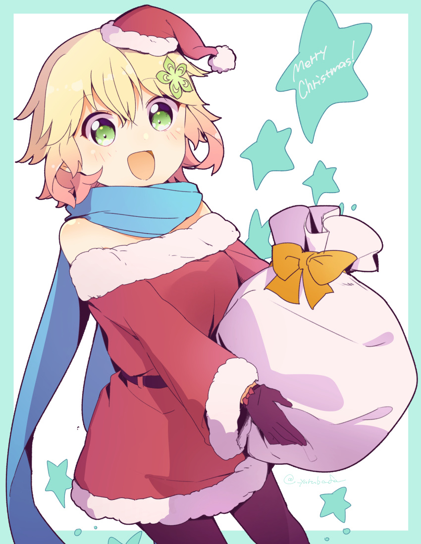 1girl, absurdres, alternate_costume, bafarin, black_gloves, blonde_hair, blue_scarf, dress