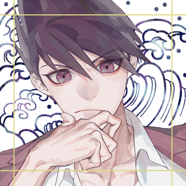1boy, bangs, dangan_ronpa_(series), dangan_ronpa_v3:_killing_harmony, face, facial_hair, frown, goatee