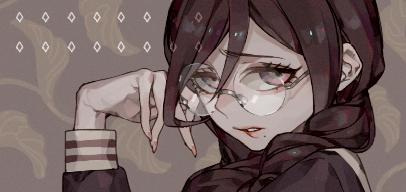 1girl, bangs, dangan_ronpa:_trigger_happy_havoc, dangan_ronpa_(series), face, from_side, fukawa_touko, glasses