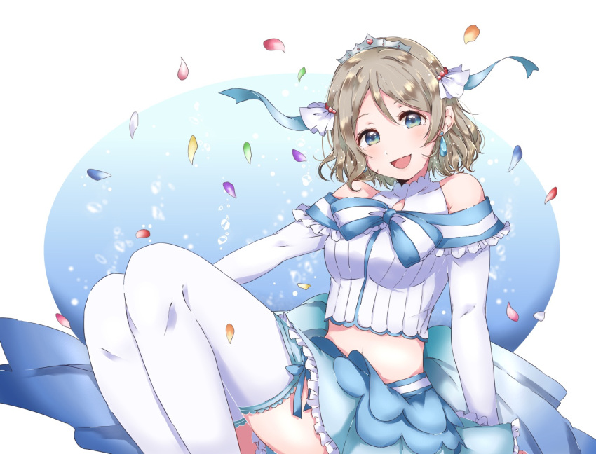 1girl, bangs, birthday, blue_eyes, breasts, eyebrows_visible_through_hair, grey_hair, hair_ornament