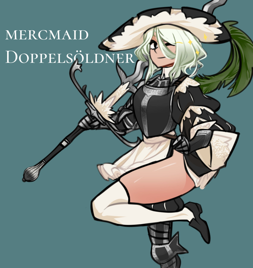 1girl, ;), adapted_costume, apron, armor, asymmetrical_clothes, black_eyes, black_footwear