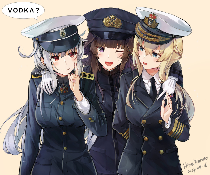 blonde_hair, blue_eyes, breasts, brown_hair, duplicate, gangut_(kancolle), gloves, himeyamato