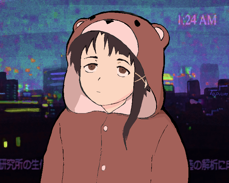 1girl, animal_costume, asymmetrical_hair, bangs, bear_costume, brown_hair, expressionless, hair_ornament