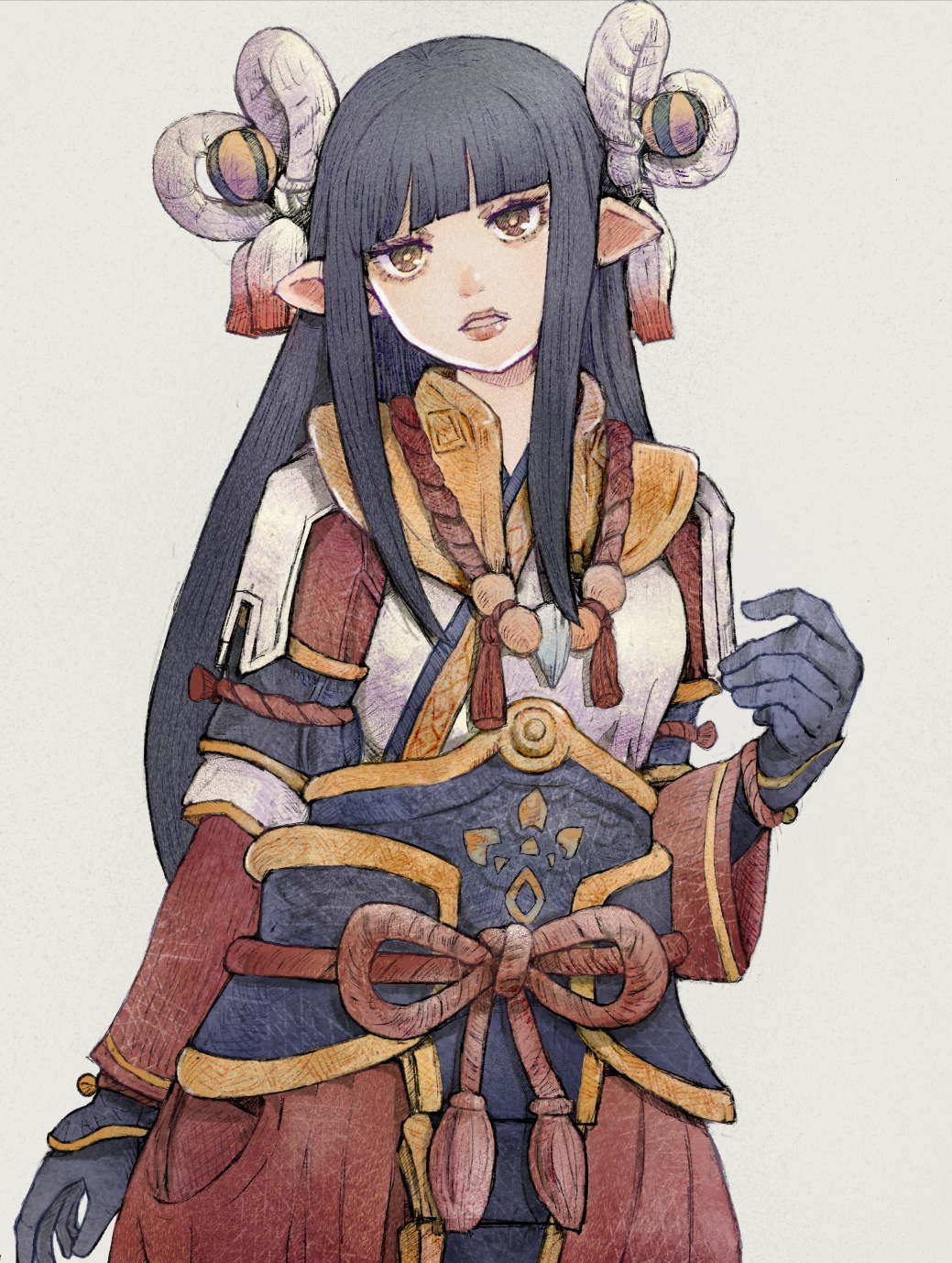 1girl, bangs, black_gloves, black_hair, blunt_bangs, closed_mouth, eyebrows_visible_through_hair, fewer_digits