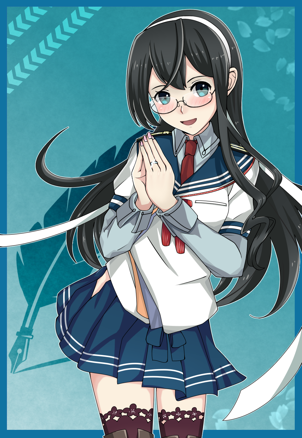 1girl, black_hair, breasts, glasses, green_eyes, hairband, highres, hip_vent