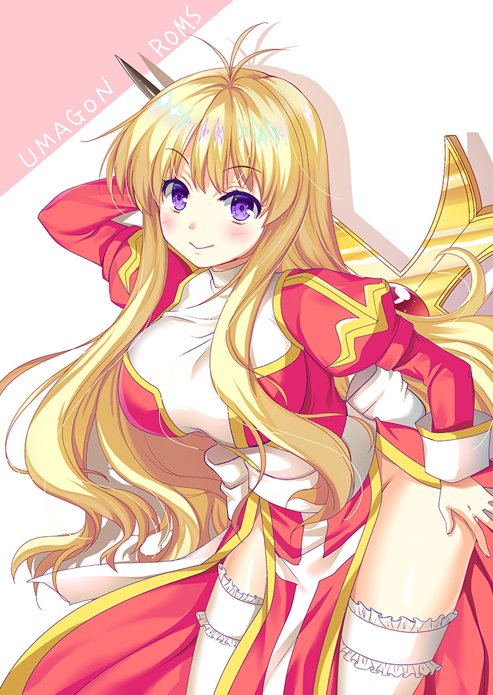 1girl, bangs, blonde_hair, blush, bow, breasts, closed_mouth, commentary_request