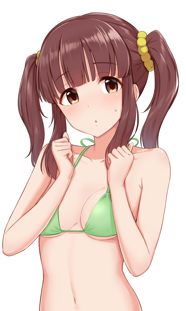 1girl, :o, bangs, bare_arms, bare_shoulders, bikini, blunt_bangs, blush