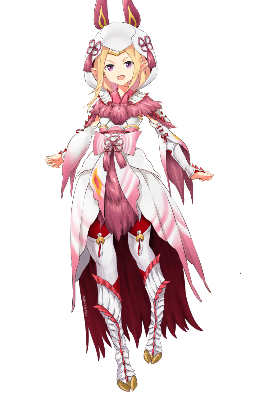 1girl, absurdres, armor, commission, commissioner_upload, crossover, fire_emblem, fire_emblem_awakening, full_body, highres, hood, hood_up, igni_tion, japanese_clothes, loli, looking_at_viewer, manakete, mizutsune, mizutsune_(armor), monster_hunter_(series), monster_hunter_rise, nowi_(fire_emblem), solo