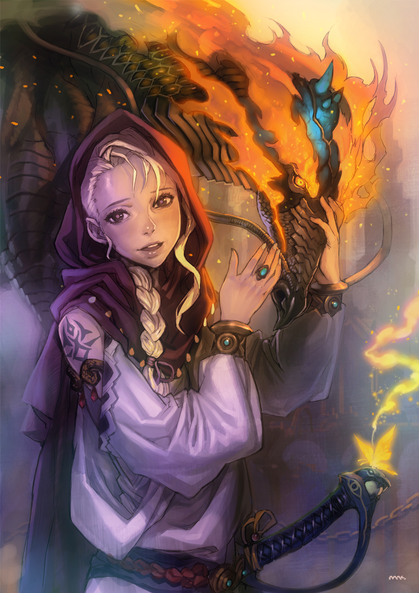 braid, fire, highres, horse, long_hair, mhk_(mechamania), mhk_(pixiv), original