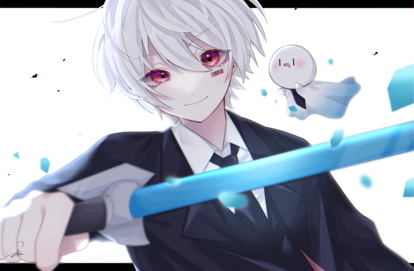 1boy, after_the_rain, barcode_tattoo, formal, highres, looking_at_viewer, mafumafu, mafuteru