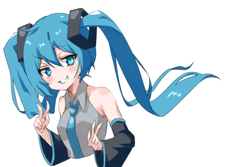 1girl, aqua_eyes, aqua_hair, aqua_neckwear, bare_shoulders, black_sleeves, bokarokaku, commentary