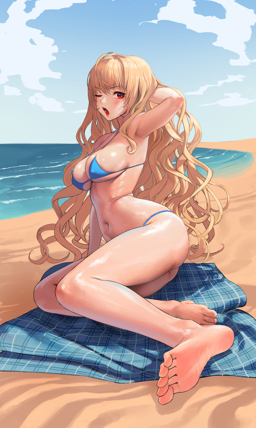1girl, ;o, absurdres, ahoge, armpits, ass, bare_arms, bare_legs