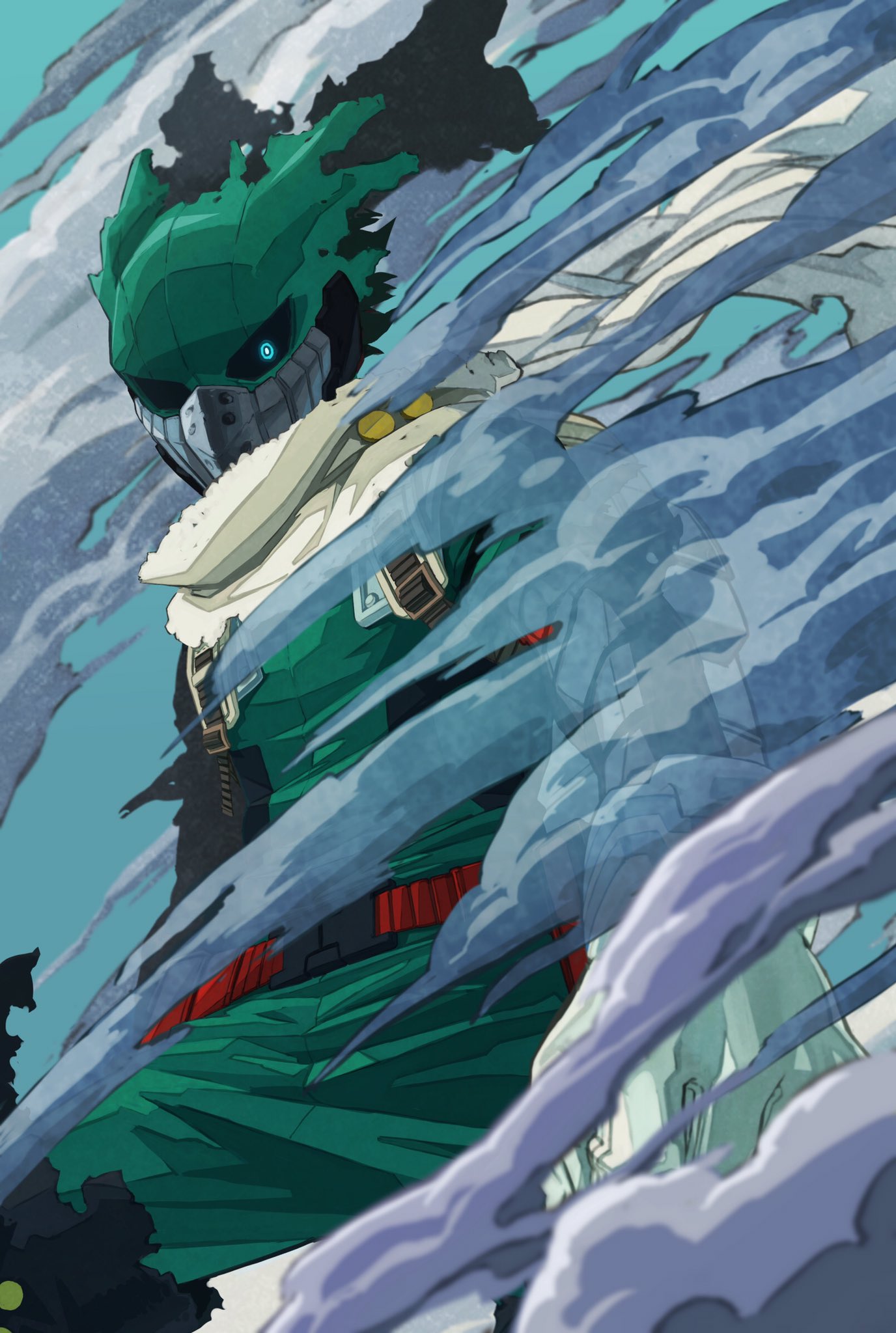 1boy, belt, blue_background, blue_eyes, bodysuit, boku_no_hero_academia, commentary_request, gloves