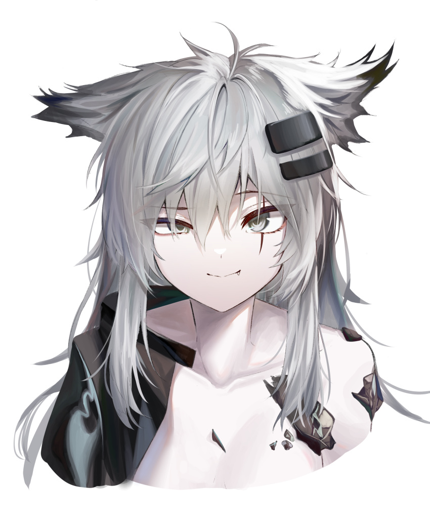 1girl, absurdres, animal_ears, arknights, bangs, bare_shoulders, collarbone, cropped_torso