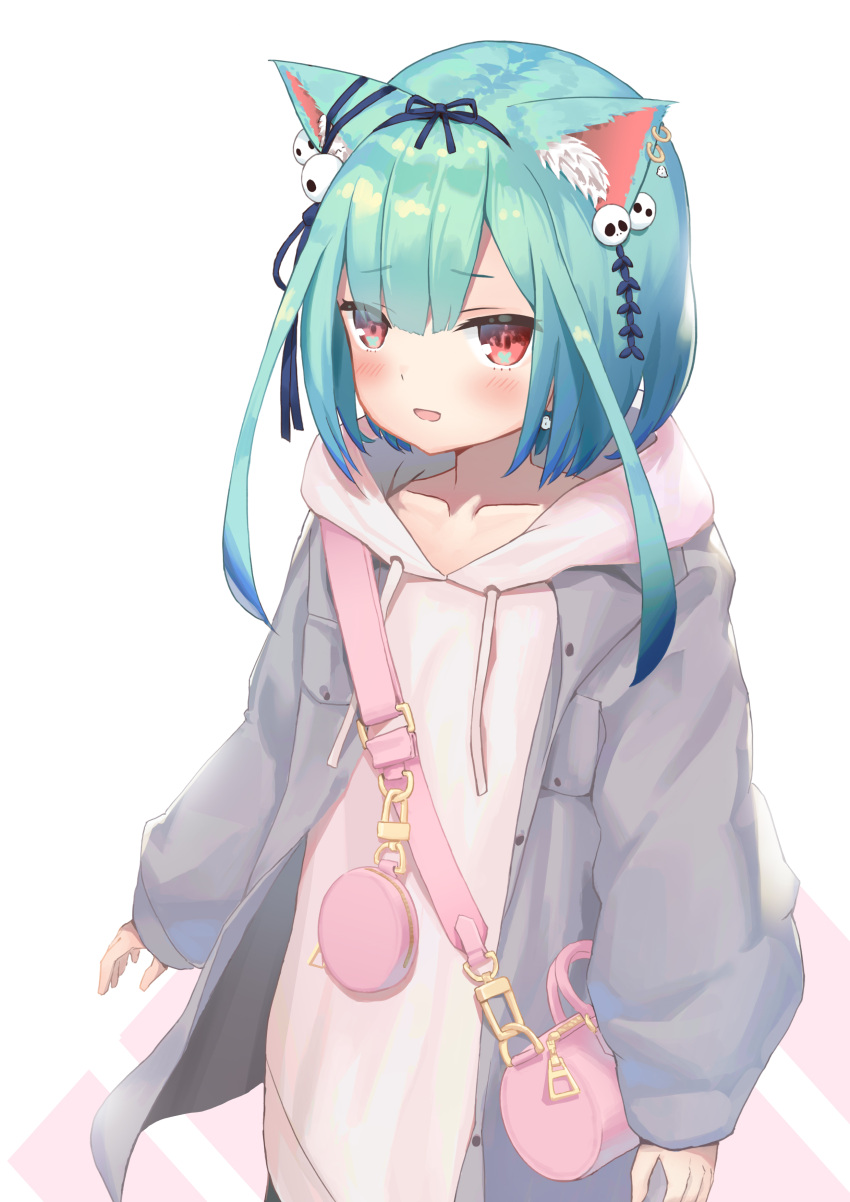 1girl, :d, absurdres, animal_ear_fluff, animal_ears, bag, bangs, black_ribbon