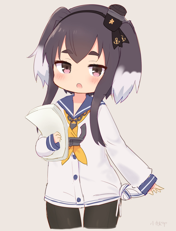 1girl, :o, anchor, bangs, black_hair, black_legwear, blue_sailor_collar, blush
