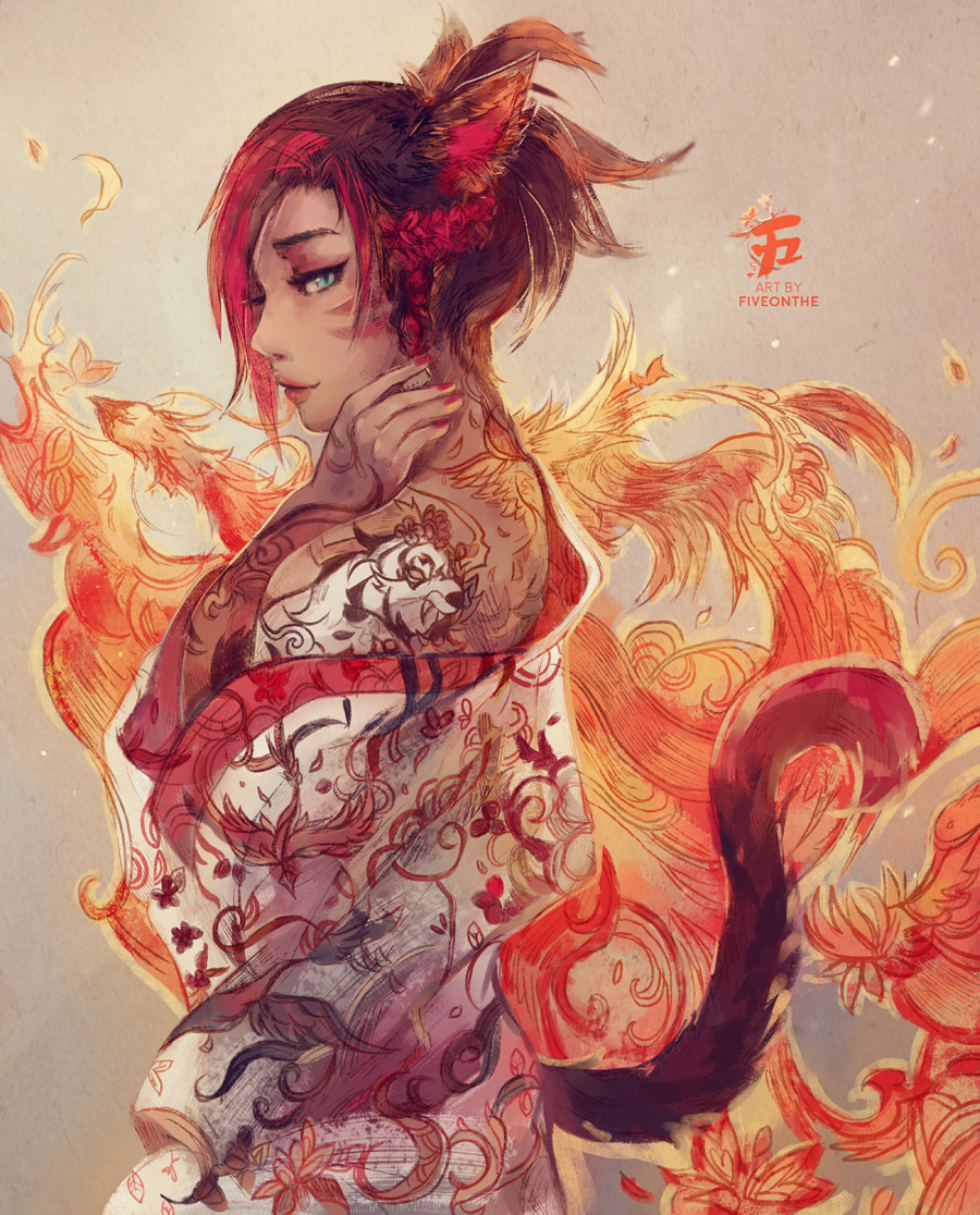 1girl, animal_ears, artist_name, bangs, bird, black_hair, cat_ears, cat_tail