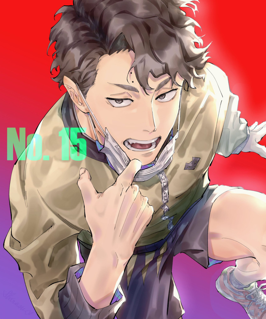 1boy, bangs, black_eyes, black_hair, from_above, haikyuu!!, highres, jacket