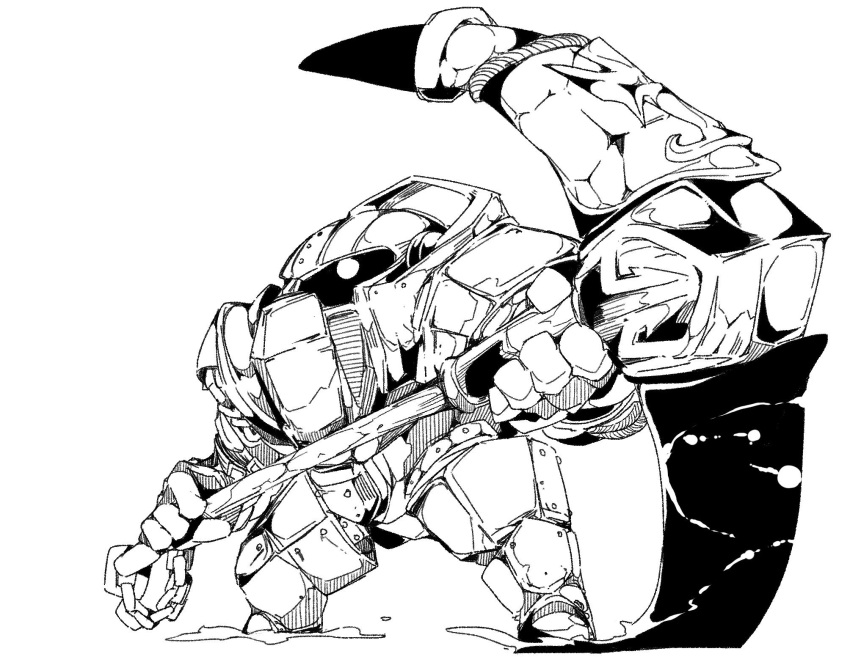 1boy, anchor, armor, full_body, high_contrast, highres, holding, holding_anchor