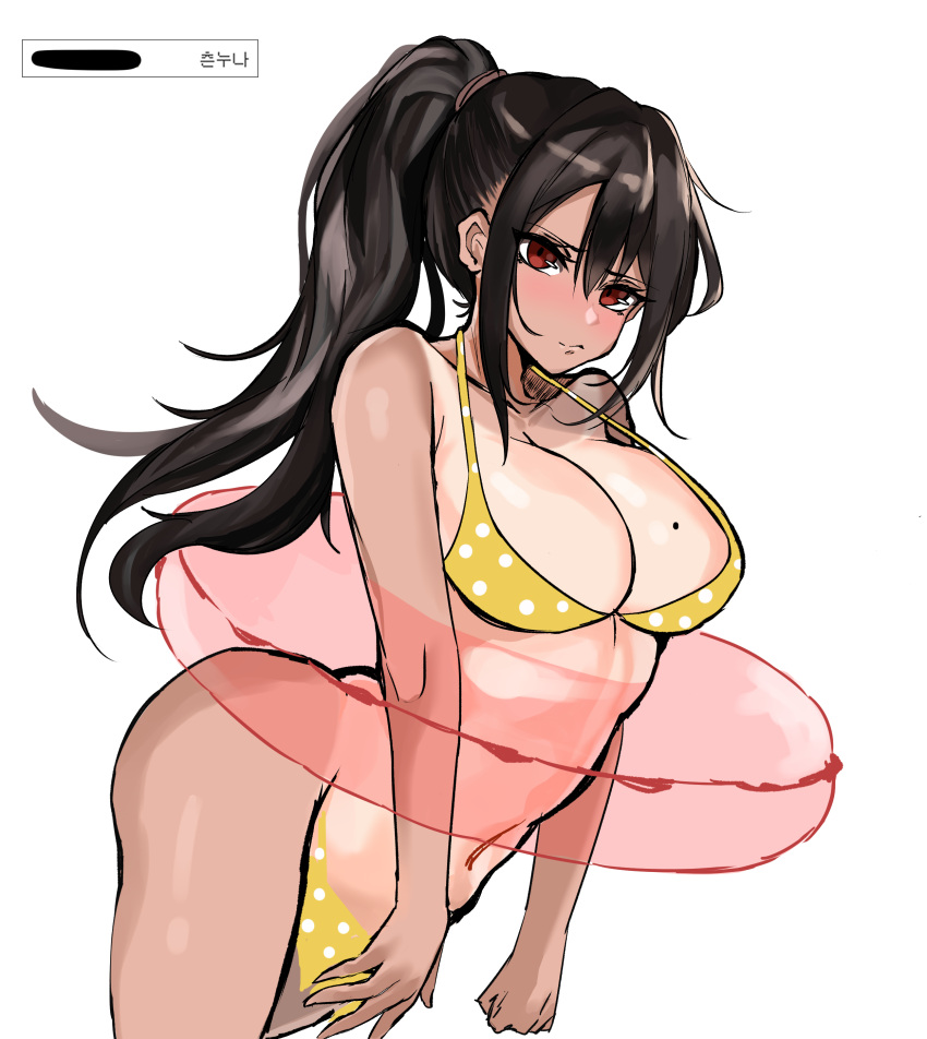 1girl, absurdres, bare_shoulders, bikini, black_hair, blush, breasts, c-ms_(girls_frontline)