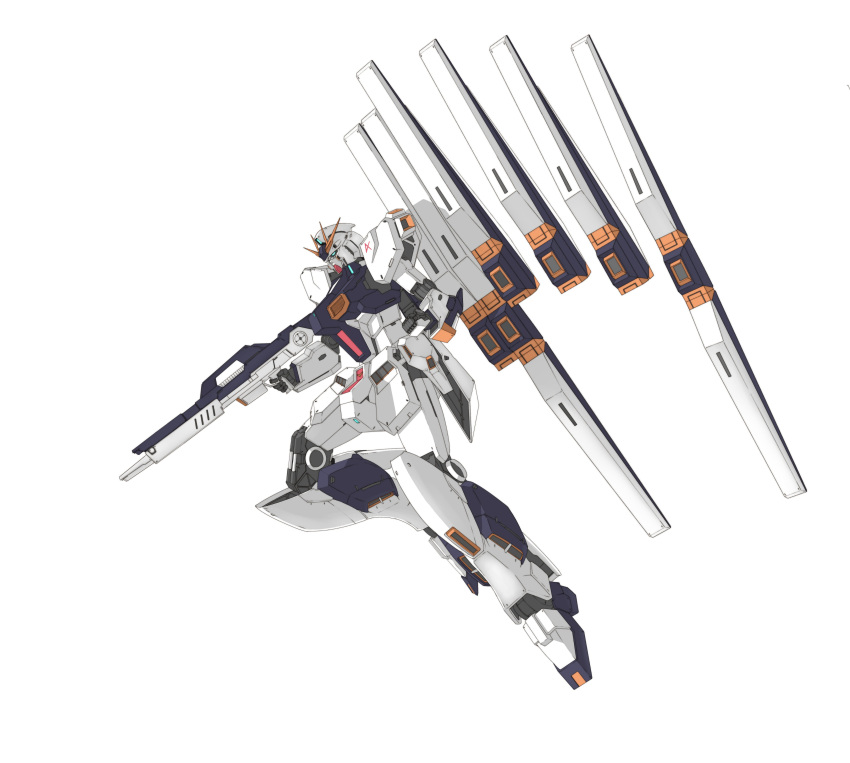 absurdres, beam_rifle, blue_eyes, char's_counterattack, clenched_hand, energy_gun, floating, gun