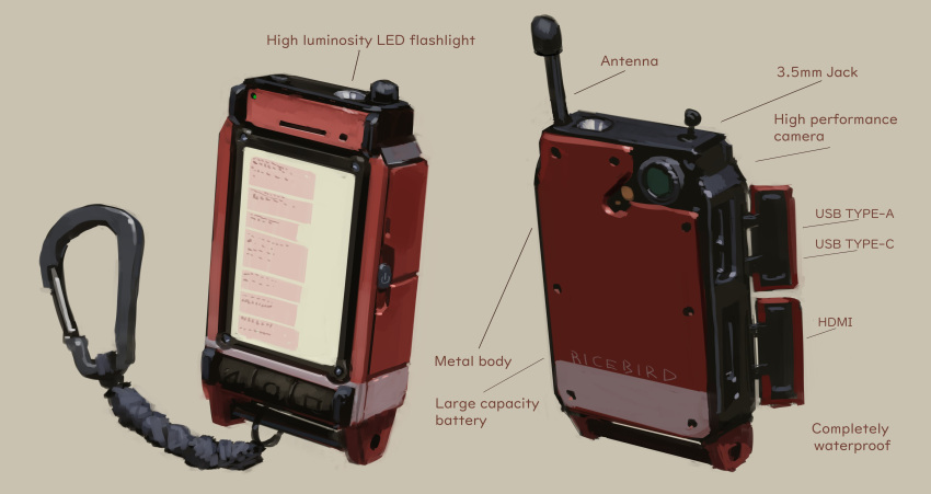 4chan, absurdres, artist_name, beige_background, cellphone, english_text, highres, hozumi_(ouchan), multiple_views, no_humans, original, phone, phone_screen, power_symbol, radio_antenna, smartphone, usb