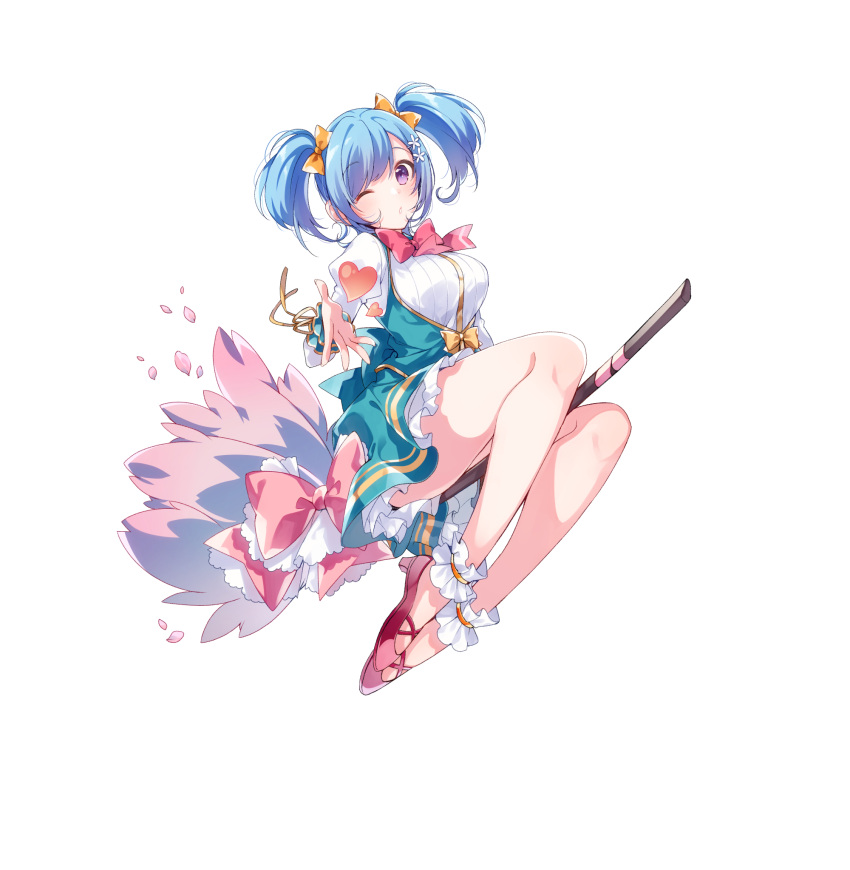 1girl, bangs, bow, broom, broom_riding, dress, eyebrows_visible_through_hair, full_body
