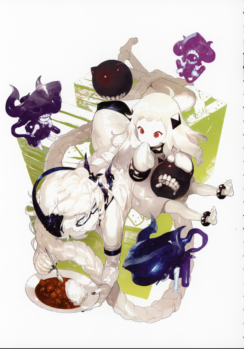 2girls, absurdly_long_hair, abyssal_ship, ahoge, akira_(kadokawa), barefoot, black-framed_eyewear, black_nails