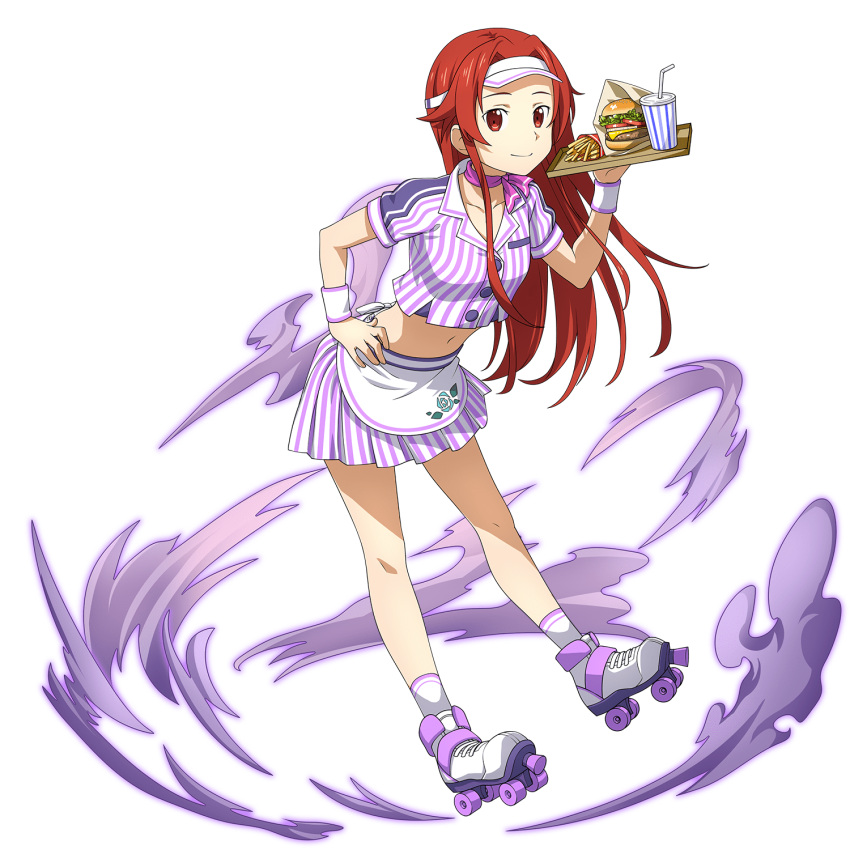 1girl, apron, collarbone, full_body, hair_intakes, highres, holding, holding_plate