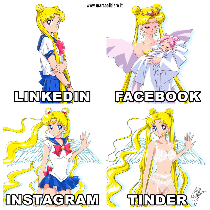 2girls, baby, bishoujo_senshi_sailor_moon, bra, carrying, chibi_usa, choker, circlet