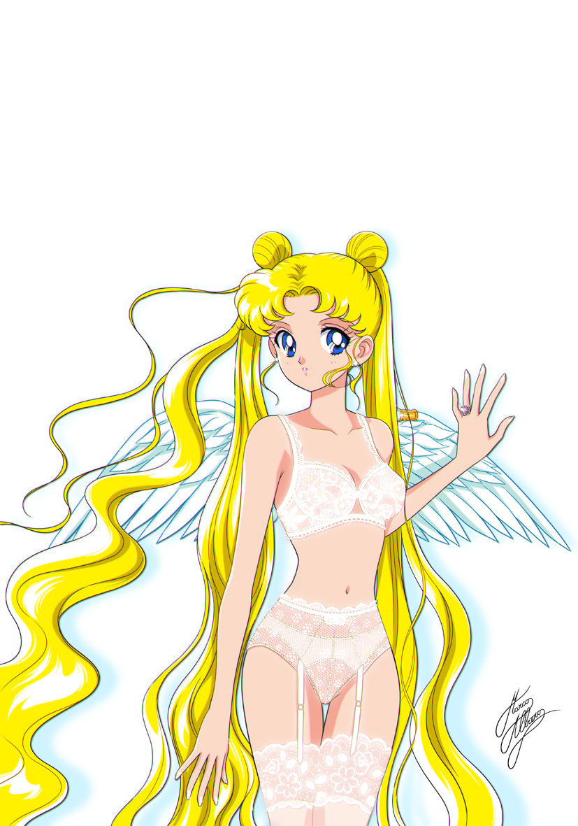 1girl, bishoujo_senshi_sailor_moon, blonde_hair, blue_eyes, bra, garter_straps, garters, jewelry