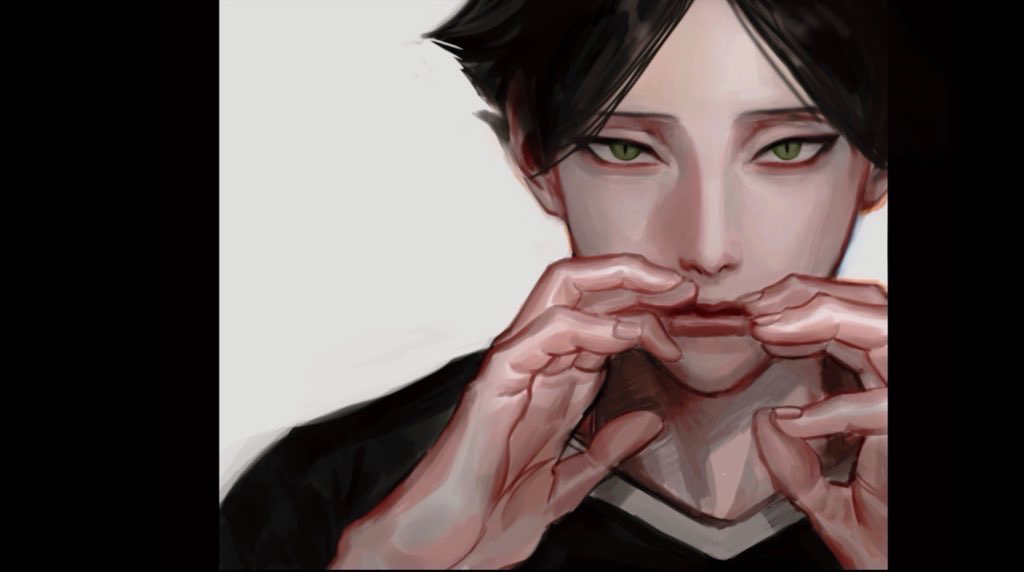 1boy, bangs, black_hair, green_eyes, haikyuu!!, looking_at_viewer, male_focus, pdkna