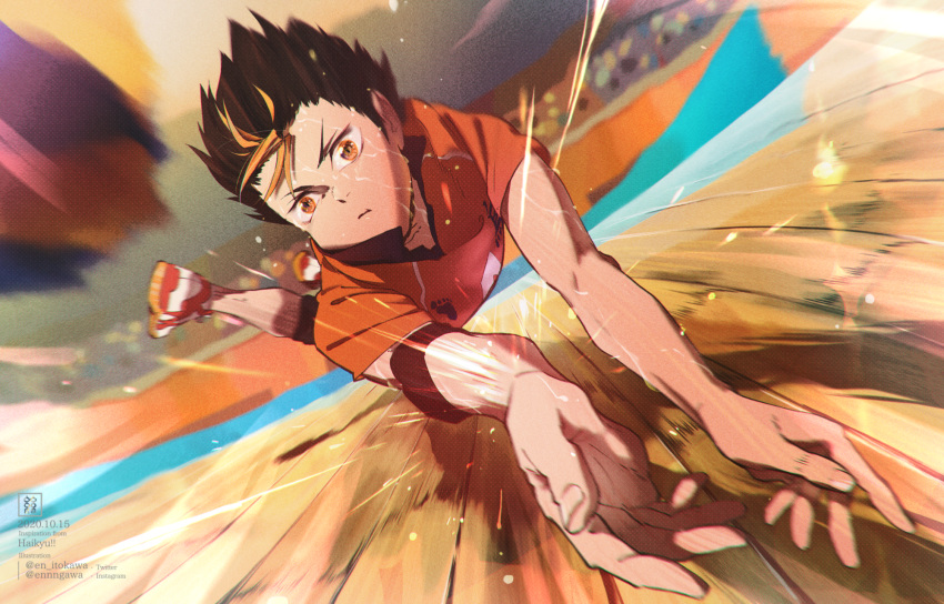 1boy, ball, bangs, black_hair, brown_eyes, dated, haikyuu!!, highres