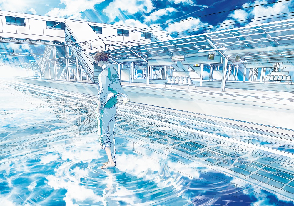 1boy, barefoot, blue_sky, brown_hair, clouds, cloudy_sky, day, full_body