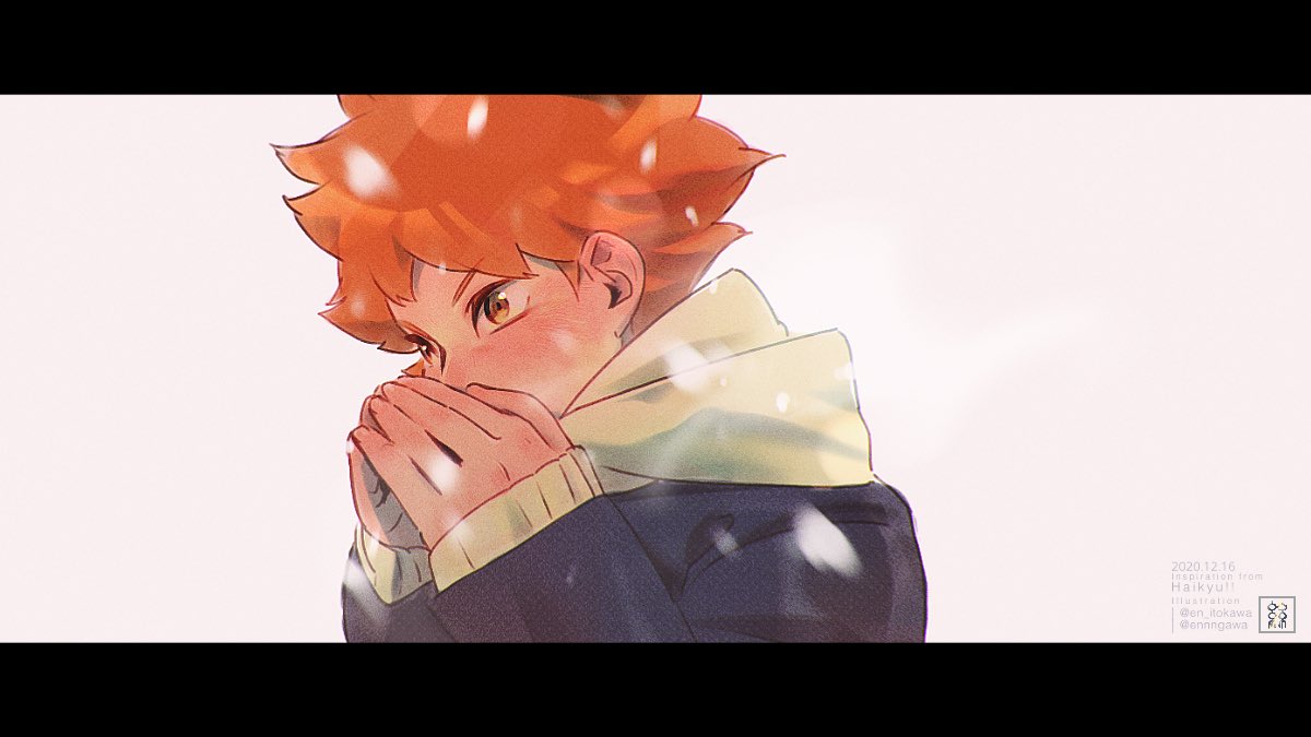 1boy, bangs, blush, brown_eyes, covering_mouth, dated, haikyuu!!, hinata_shouyou
