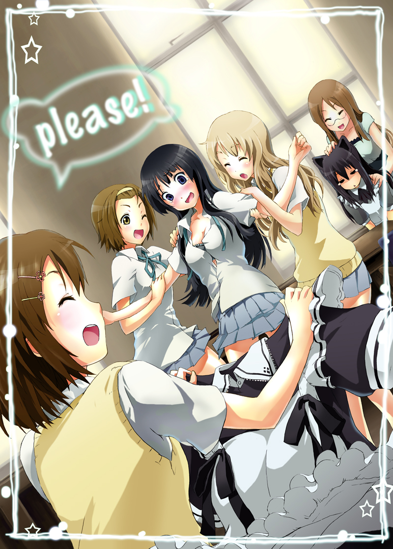 animal_ears, at-speakeasy, bra, cat_ears, hirasawa_yui, k-on!, kotobuki_tsumugi, lingerie, maid, nakano_azusa, school_uniform, tainaka_ritsu, underwear, yamanaka_sawako, yuuhi_(at-speakeasy)