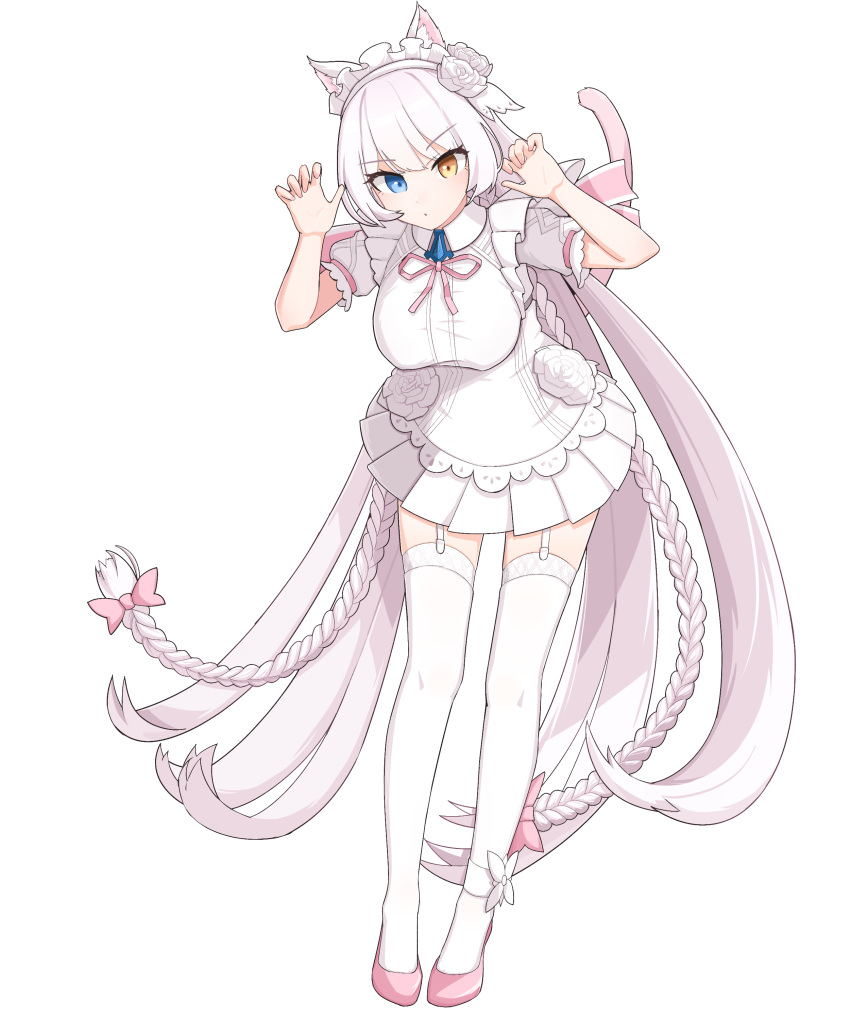 1girl, absurdres, animal_ears, bangs, blue_eyes, braid, breasts, cat_ears